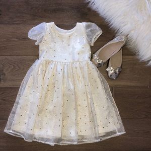 Custom made ivory birthday dress with gold sequins